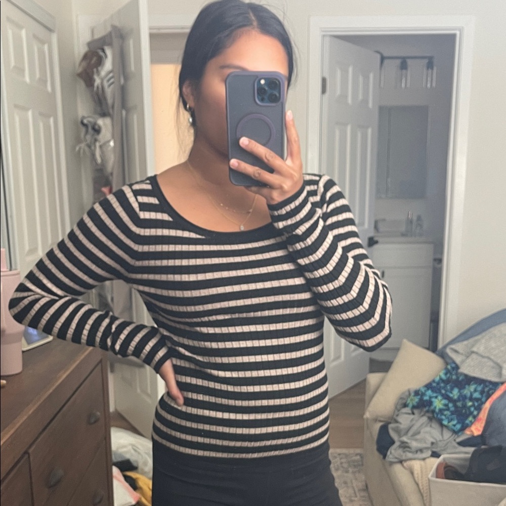 a new day Black and Cream Striped Sweater